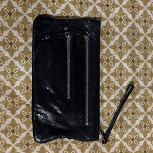 HOBO Black Leather Clutch with Zipper Accents